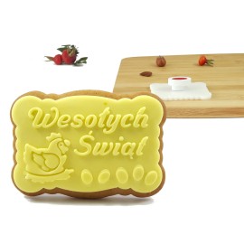 WYPRZEDAŻ! Stempel 7 cm x 4,5 cm Wesołych Świąt z kurą - do ciastek