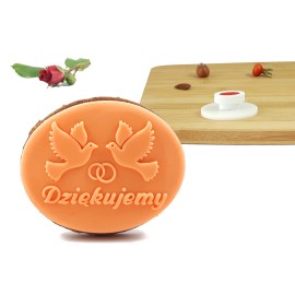 Stempel + wykrawacz 6 x 5 cm Owal - Dziękujemy - gołębie