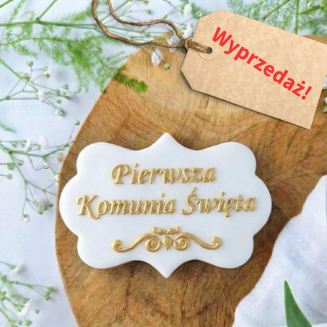 Etykieta 10 x 6,8 cm Pierwsza Komunia Święta ornament - stempel do ciastek