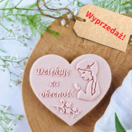 Serce 8 x 7 cm - Dziewczynka Dziękuję za obecność - stempel do pierników