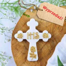 WYPRZEDAŻ! Stempel + wykrawacz Krzyż 9 x 11 cm  IHS Róże - do masy cukrowej
